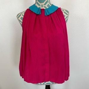 Anthropologie Isani Pleated Fuschia Button Blouse size Small Barbie Core